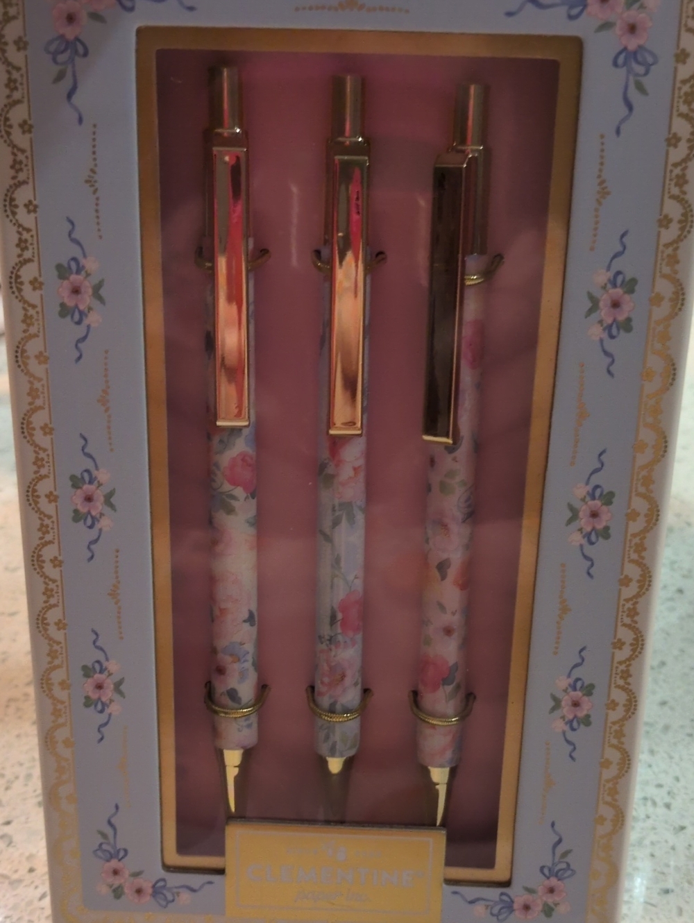 Clementine Floral Gold-Accent Ballpoint Pen Set Of 3